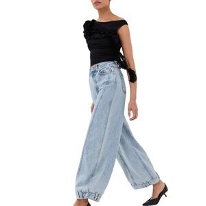 Rokh Palindrome High Waist Wide Leg Denim Jeans‎ Sz FR 38 US 4 6